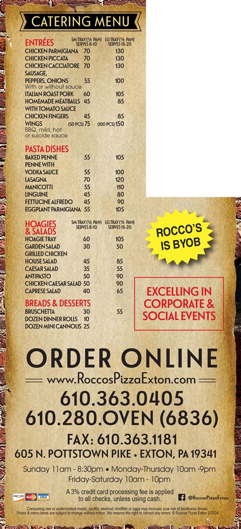 ORDER ONLINE. . Roccos exton menu